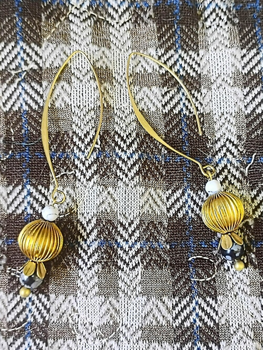'Squashed' Snowflake Obsidian and Magnesite Handmade Earrings
